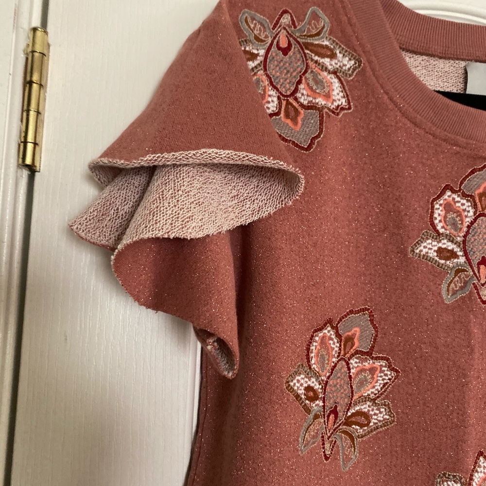 Anthropology Appliqué ruffle sleeve shirt